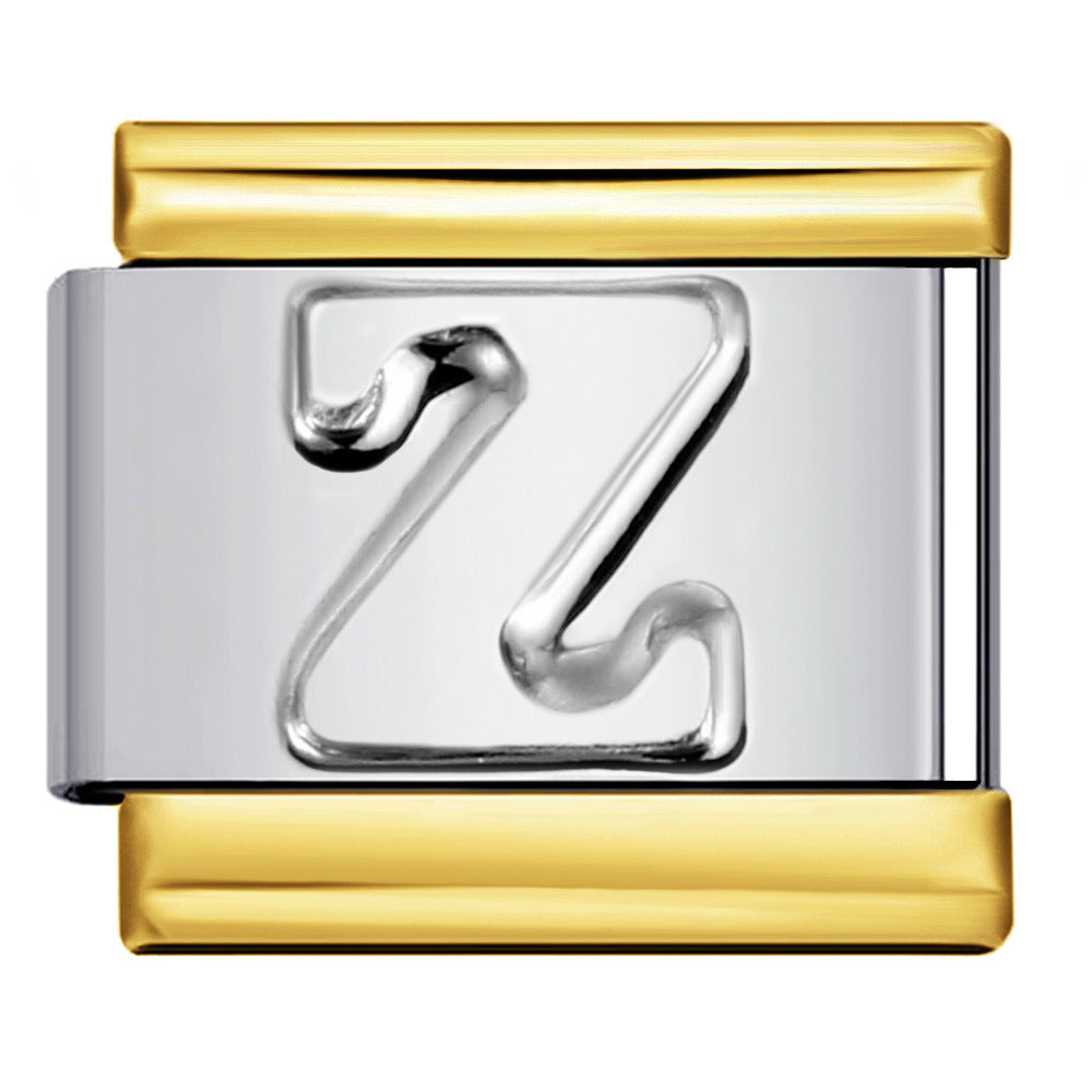 Fashion Gold Cover Silver Concave English Letter Bracelet Titanium Steel Non Dripping Oil DIY Italian Module Bracelet Wholesale Fashion Gold Cover Silver Concave English Letter Bracelet Titanium Steel Non Dripping Oil DIY Italian Module Bracelet Wholesale