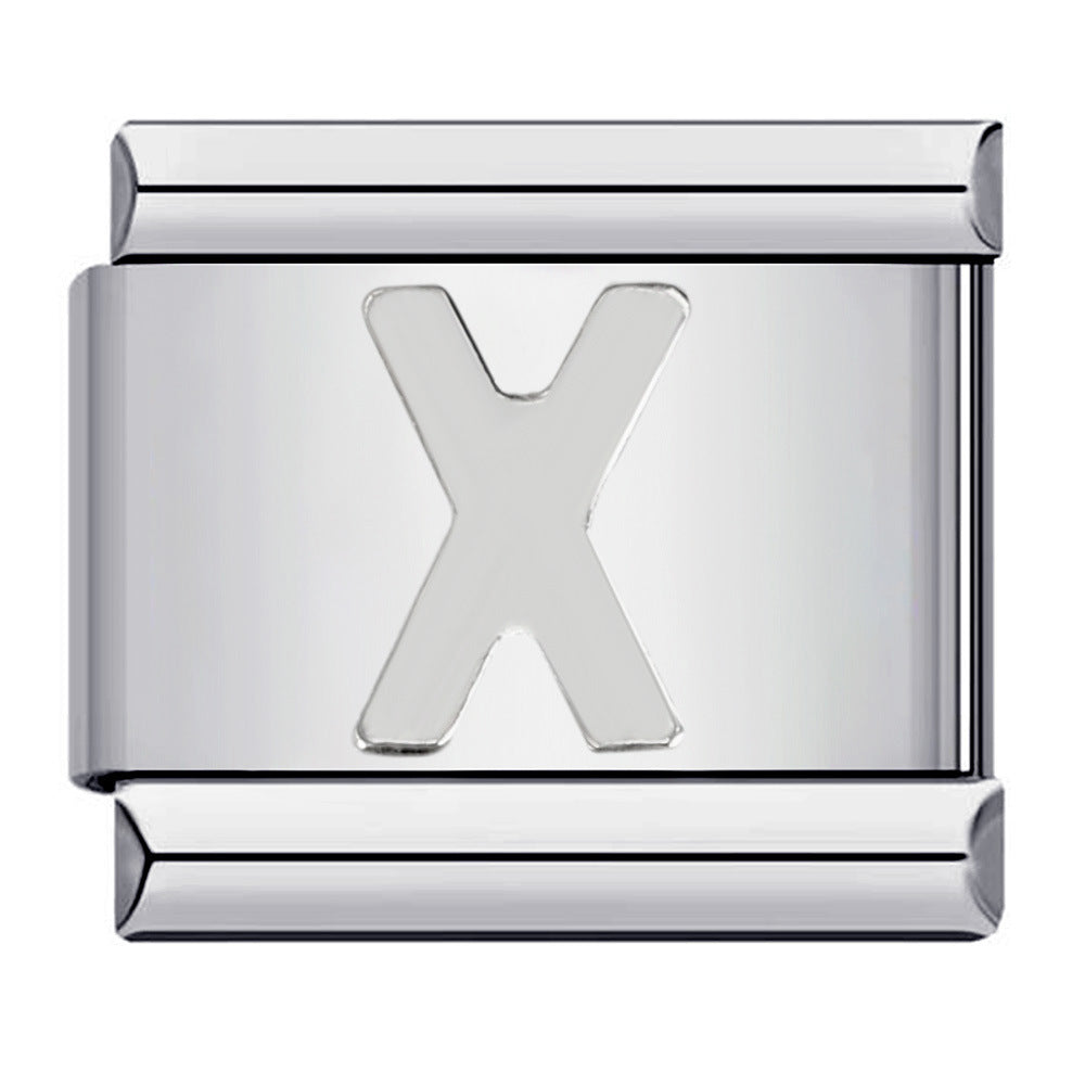 New Titanium Steel Silver Concave Surface 26 English Letters Italian Module Bracelet DIY Strap Chain Accessories Wholesale New Titanium Steel Silver Concave Surface 26 English Letters Italian Module Bracelet DIY Strap Chain Accessories Wholesale