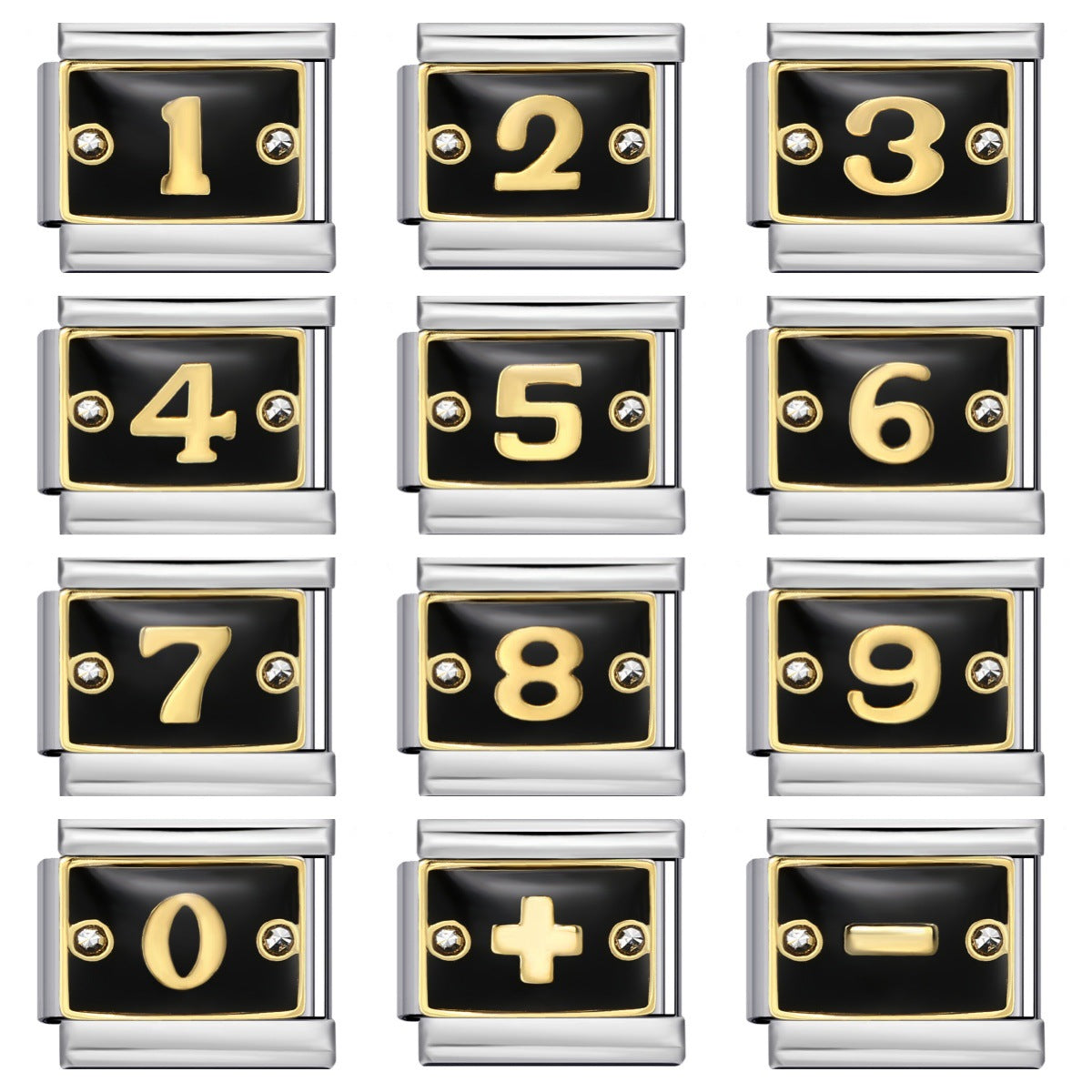 Black Lace Up Diamond Digital Italian Module Bracelet Made of Titanium Steel Welded with Gold Plating and Oil Dripping Free Splicing Bracelet Black Lace Up Diamond Digital Italian Module Bracelet Made of Titanium Steel Welded with Gold Plating and Oil Dripping Free Splicing Bracelet