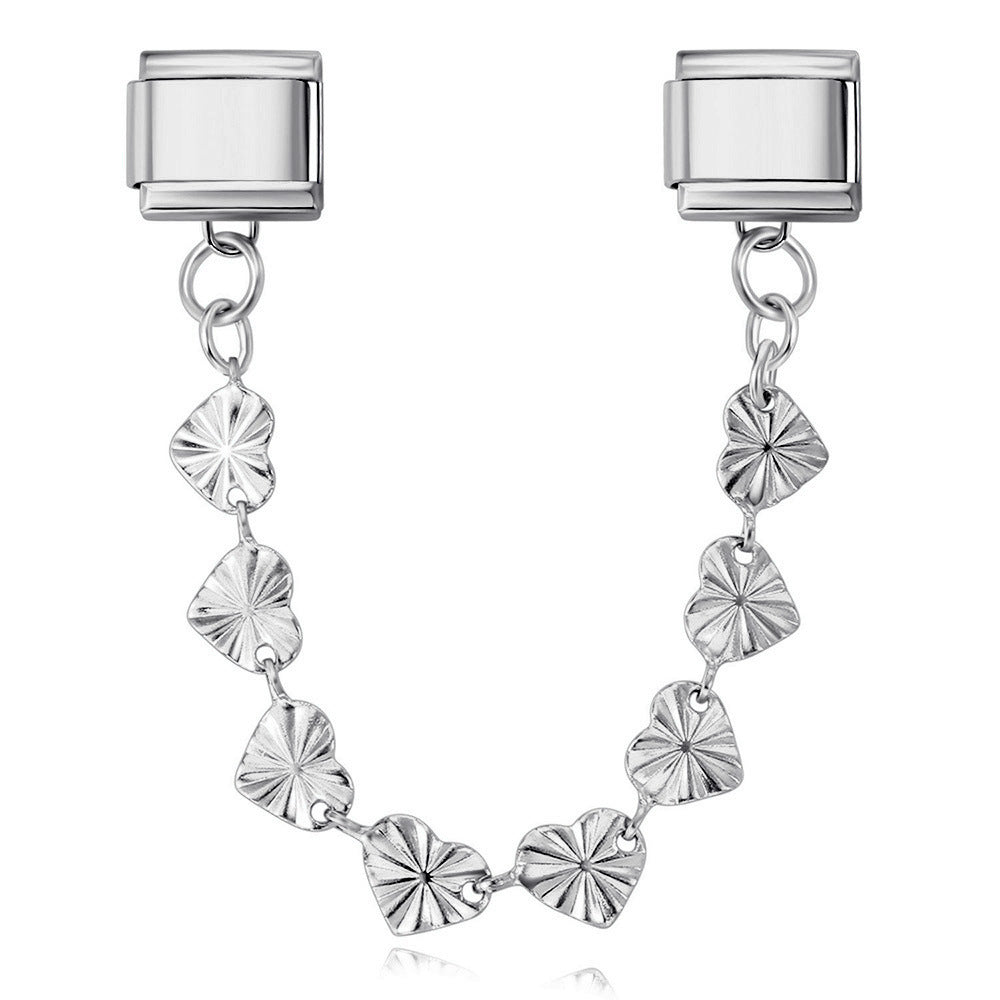 New Stainless Steel Heart-shaped Pendant Italian Module Bracelet with Double Hooks DIY Elastic Splicing Strap Chain New Stainless Steel Heart-shaped Pendant Italian Module Bracelet with Double Hooks DIY Elastic Splicing Strap Chain