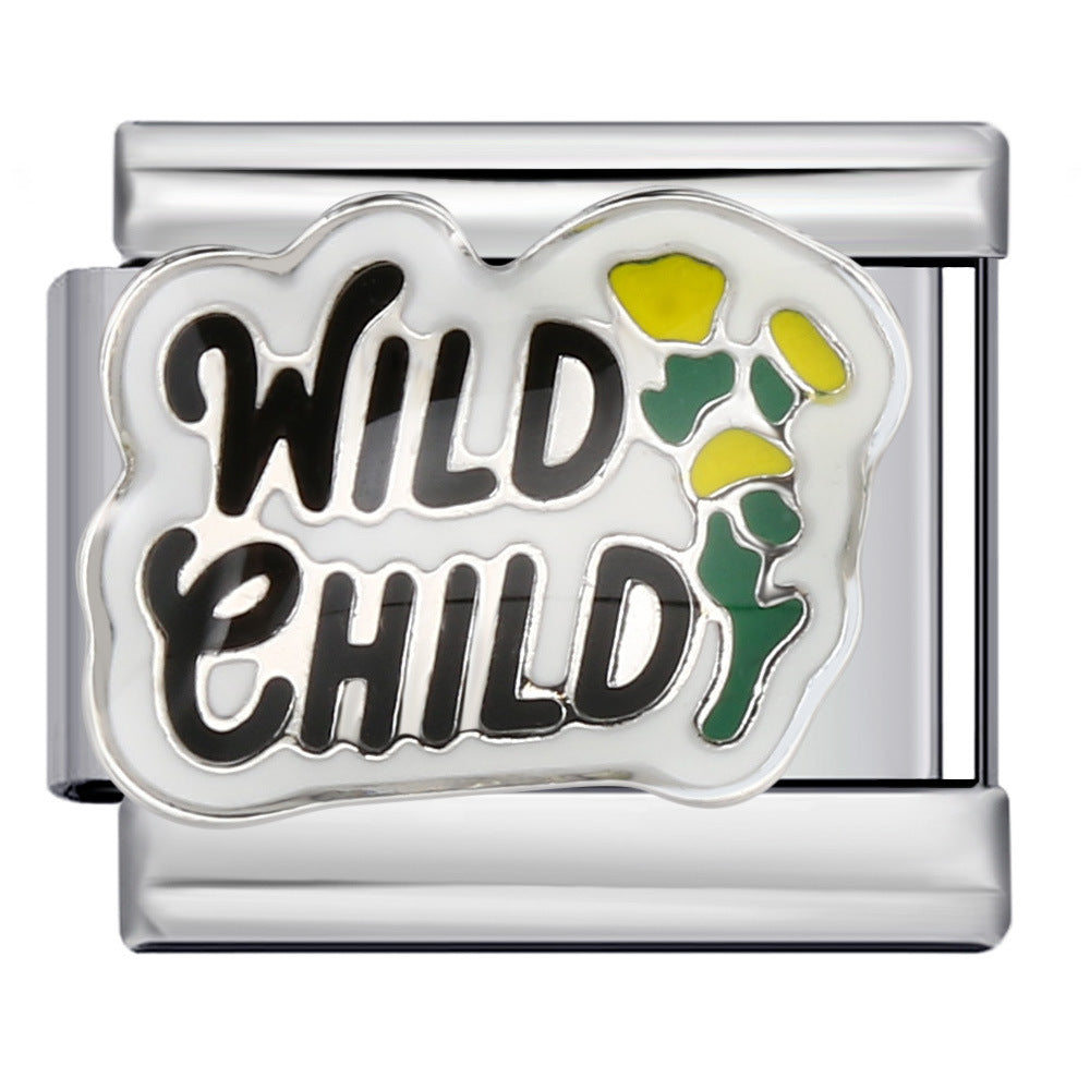 New Personalized English Italian Module Bracelet Titanium Steel Welding Drip Oil DIY Elastic Free Splicing Bracelet New Personalized English Italian Module Bracelet Titanium Steel Welding Drip Oil DIY Elastic Free Splicing Bracelet