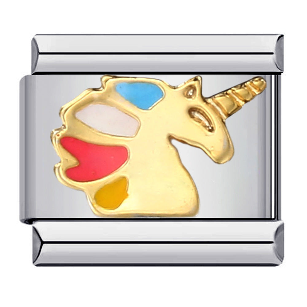 Fresh Titanium Steel Gold Plated Drip Oil Cartoon DIY Italian Module Bracelet Stainless Steel Welded Pattern Strap Chain Fresh Titanium Steel Gold Plated Drip Oil Cartoon DIY Italian Module Bracelet Stainless Steel Welded Pattern Strap Chain