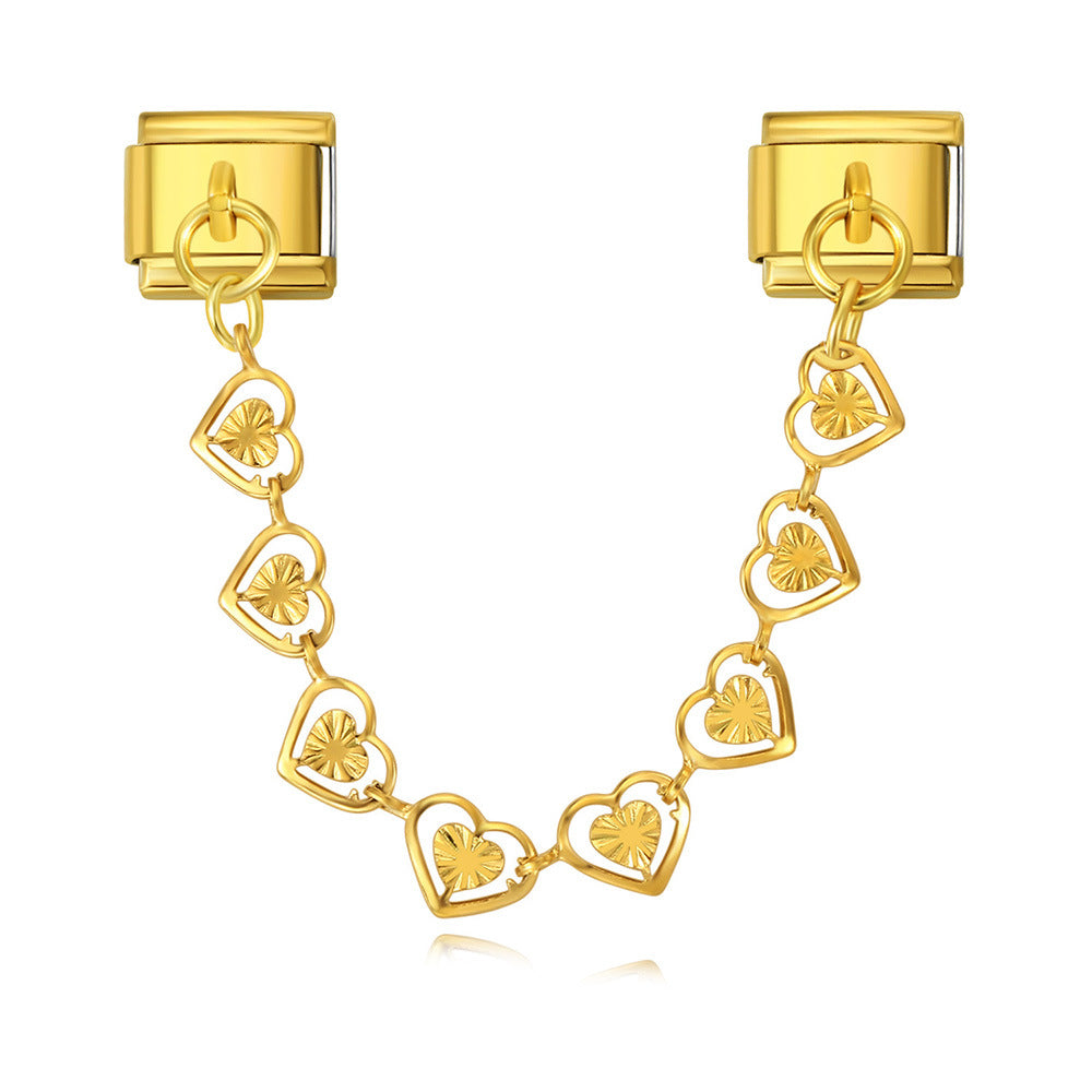 New Stainless Steel Heart-shaped Pendant Italian Module Bracelet with Double Hooks DIY Elastic Splicing Strap Chain New Stainless Steel Heart-shaped Pendant Italian Module Bracelet with Double Hooks DIY Elastic Splicing Strap Chain