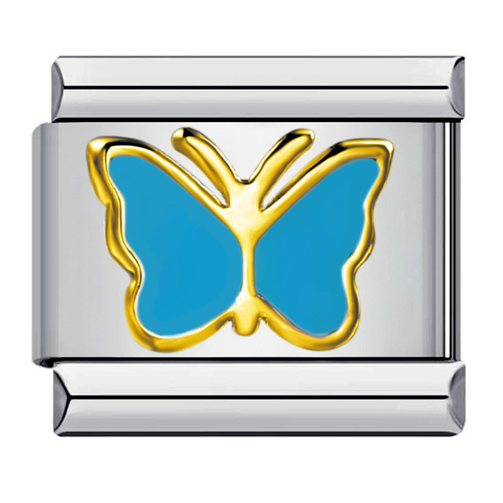 Titanium Steel Love Butterfly Stamping Pattern Color Drip Oil DIY Italian Module Bracelet Italian Charm Reference Knowledge 70/1000 T Titanium Steel Love Butterfly Stamping Pattern Color Drip Oil DIY Italian Module Bracelet Italian Charm Reference Knowledge 70/1000 T