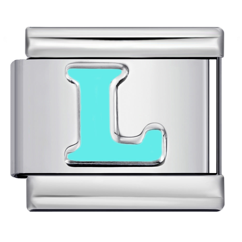 New Titanium Steel Sky Blue English Letter Series DIY Elastic Bracelet Accessories Italian Module Bracelet Alphebat New Titanium Steel Sky Blue English Letter Series DIY Elastic Bracelet Accessories Italian Module Bracelet Alphebat