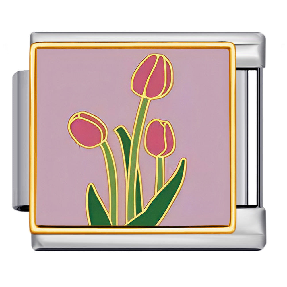 Square Flower Italian Module Bracelet Titanium Steel Welding Drip Oil Pattern DIY Strap Chain Accessories Wholesale Square Flower Italian Module Bracelet Titanium Steel Welding Drip Oil Pattern DIY Strap Chain Accessories Wholesale