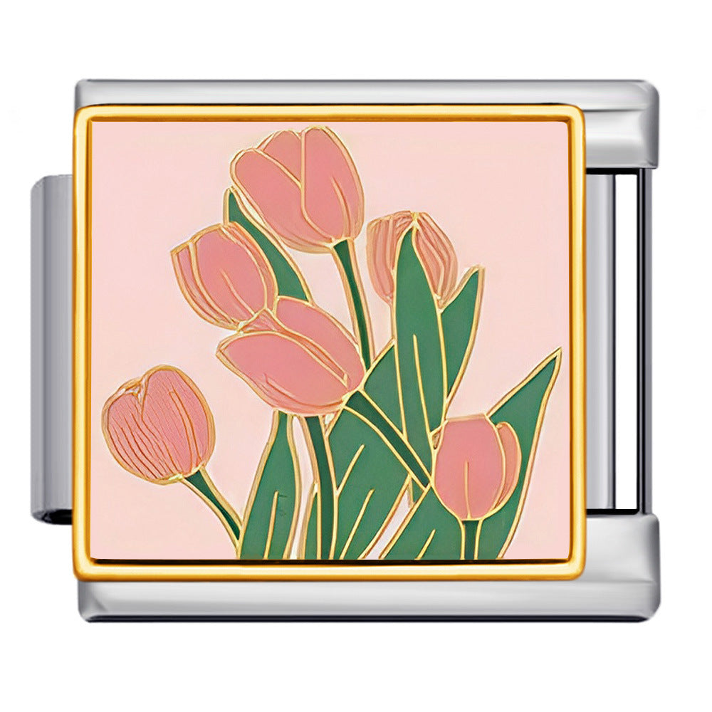 Square Flower Italian Module Bracelet Titanium Steel Welding Drip Oil Pattern DIY Strap Chain Accessories Wholesale Square Flower Italian Module Bracelet Titanium Steel Welding Drip Oil Pattern DIY Strap Chain Accessories Wholesale