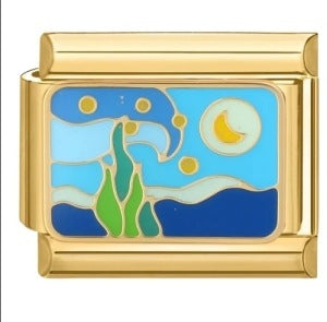 Gold Bottom Tourist Resort Scenery Pattern Italian Module Bracelet DIY Welding Drip Oil Stainless Steel Strap Chain Gold Bottom Tourist Resort Scenery Pattern Italian Module Bracelet DIY Welding Drip Oil Stainless Steel Strap Chain