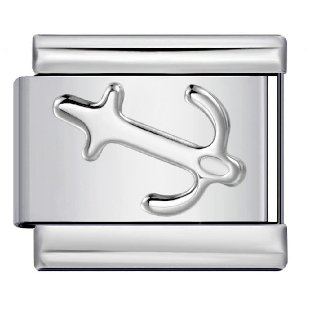 Titanium Steel Convex Silver Stamped DIY Italian Charm Bracelet with Unique Patterns Titanium Steel Convex Silver Stamped DIY Italian Charm Bracelet with Unique Patterns