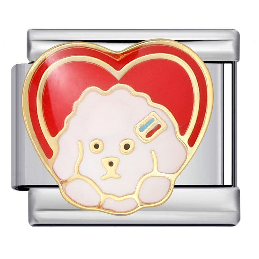 Cute Husky Corgi Shepherd Dog Pet Dog Series Titanium Steel Welded Gold Plated Oil Dripping Italian Module Bracelet Cute Husky Corgi Shepherd Dog Pet Dog Series Titanium Steel Welded Gold Plated Oil Dripping Italian Module Bracelet