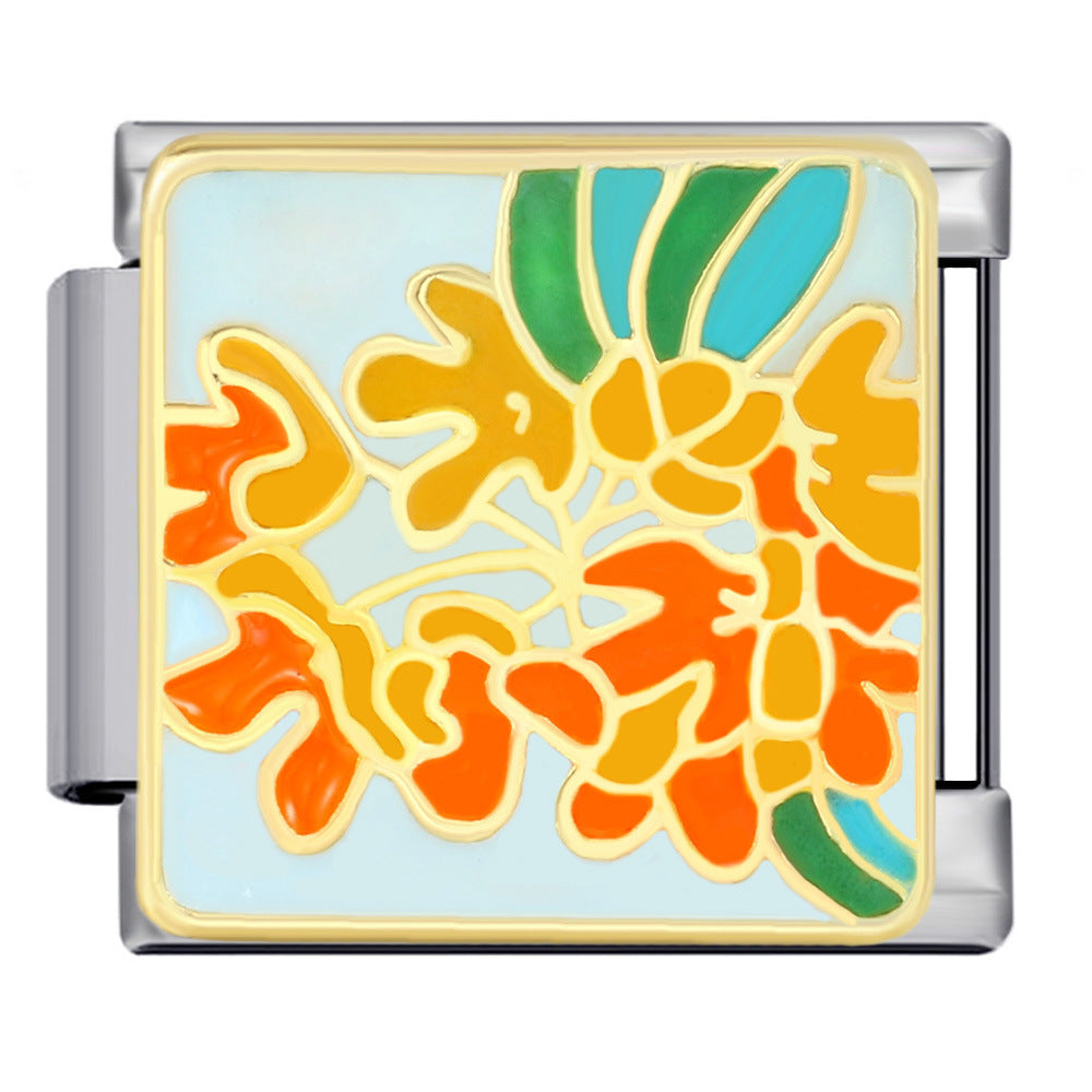 Flower Series Italian Module Bracelet Stainless Steel Welding Gold Plating Drip Oil DIY Elastic Bracelet Accessories Wholesale Flower Series Italian Module Bracelet Stainless Steel Welding Gold Plating Drip Oil DIY Elastic Bracelet Accessories Wholesale