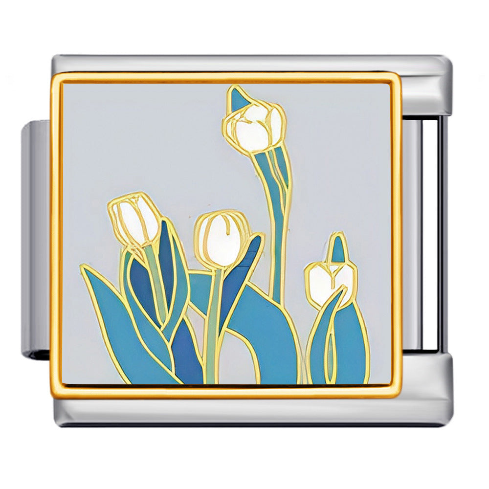 Square Flower Italian Module Bracelet Titanium Steel Welding Drip Oil Pattern DIY Strap Chain Accessories Wholesale Square Flower Italian Module Bracelet Titanium Steel Welding Drip Oil Pattern DIY Strap Chain Accessories Wholesale