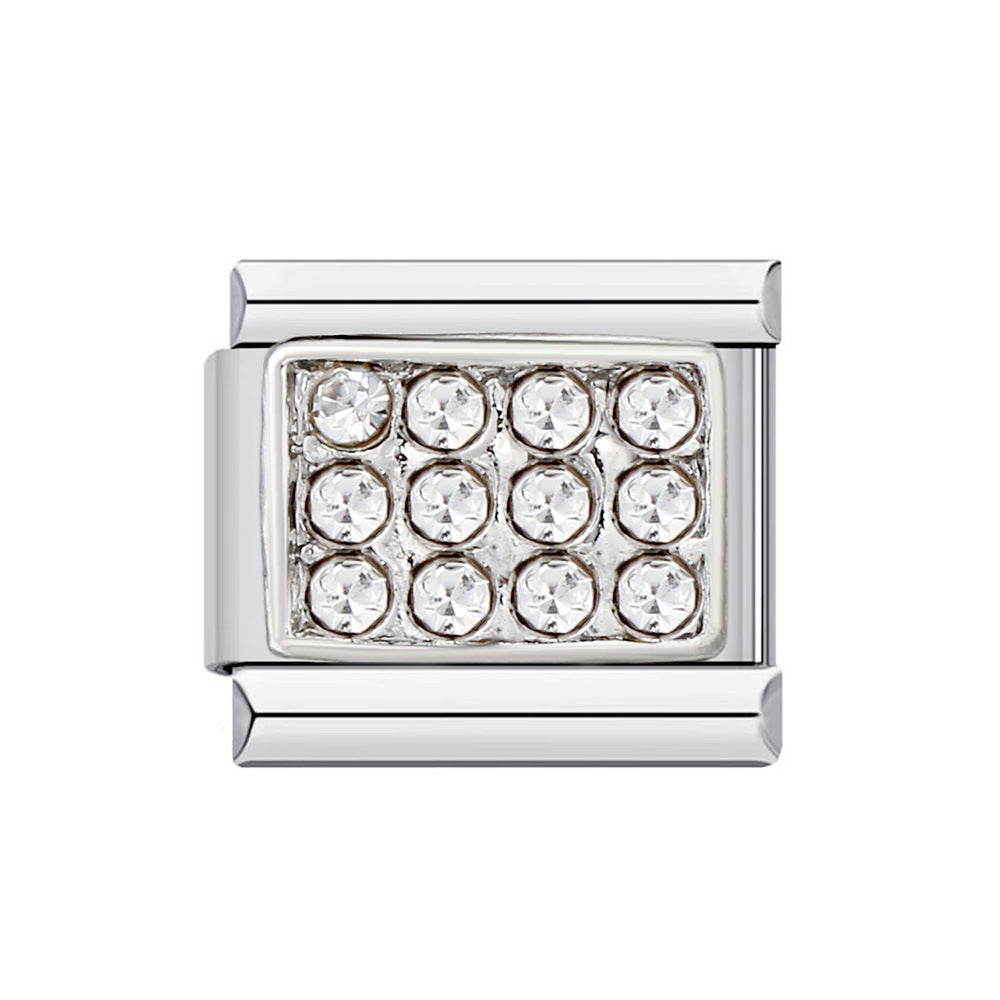 Diamond Studded Square Stainless Steel DIY Italian Module Bracelet Italian Charm Bracelet Diamond Studded Square Stainless Steel DIY Italian Module Bracelet Italian Charm Bracelet