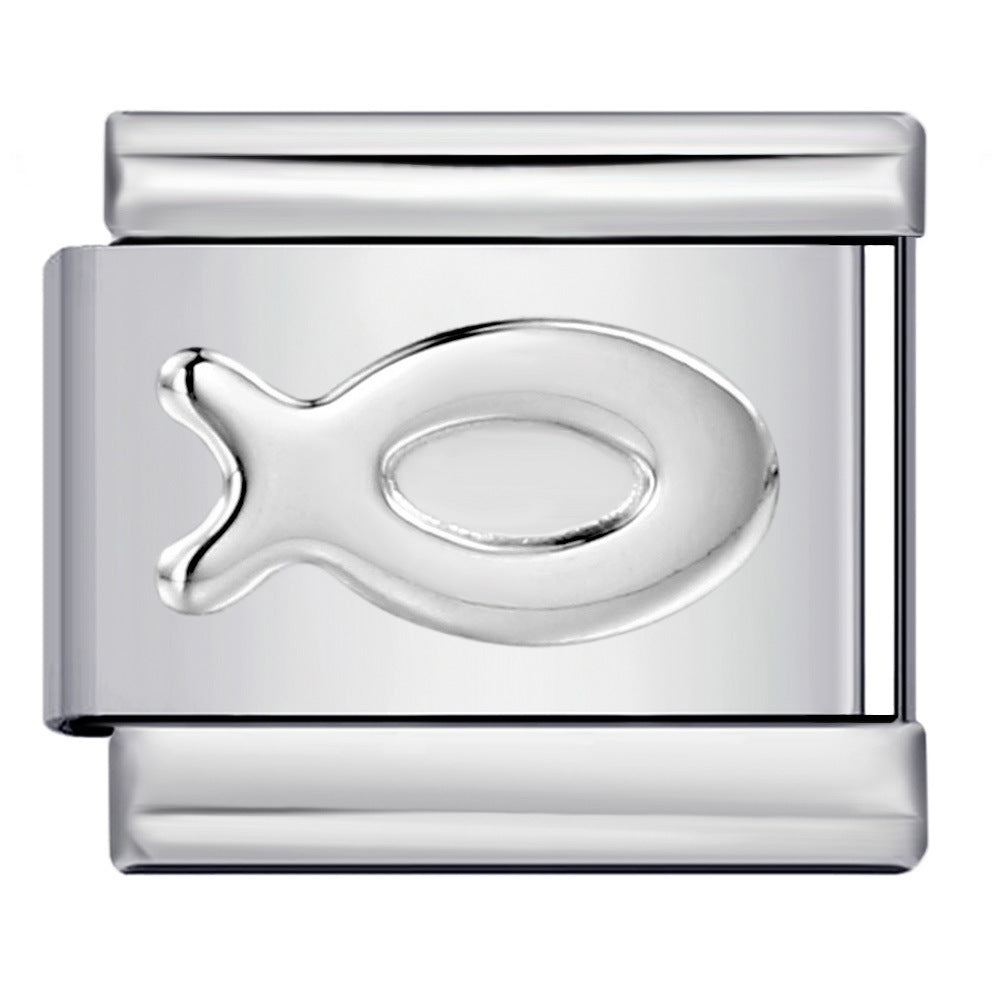 Convex Silver Stamping Pattern Italian Module Bracelet DIY Titanium Steel Bracelet Italian Charms Convex Silver Stamping Pattern Italian Module Bracelet DIY Titanium Steel Bracelet Italian Charms