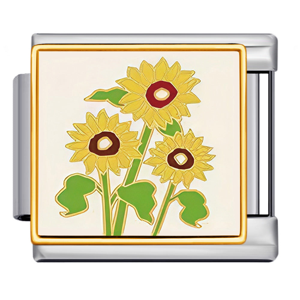 Square Flower Italian Module Bracelet Titanium Steel Welding Drip Oil Pattern DIY Strap Chain Accessories Wholesale Square Flower Italian Module Bracelet Titanium Steel Welding Drip Oil Pattern DIY Strap Chain Accessories Wholesale