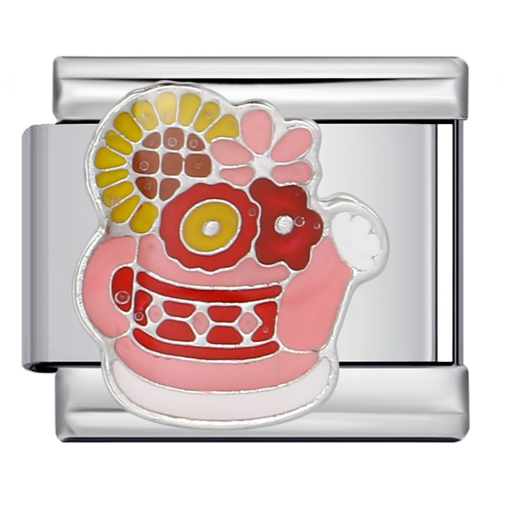 Fairy Tale Castle Italian Module Bracelet Titanium Steel Welding Gold Drip Oil Cartoon DIY Splicing Bracelet Accessories Fairy Tale Castle Italian Module Bracelet Titanium Steel Welding Gold Drip Oil Cartoon DIY Splicing Bracelet Accessories