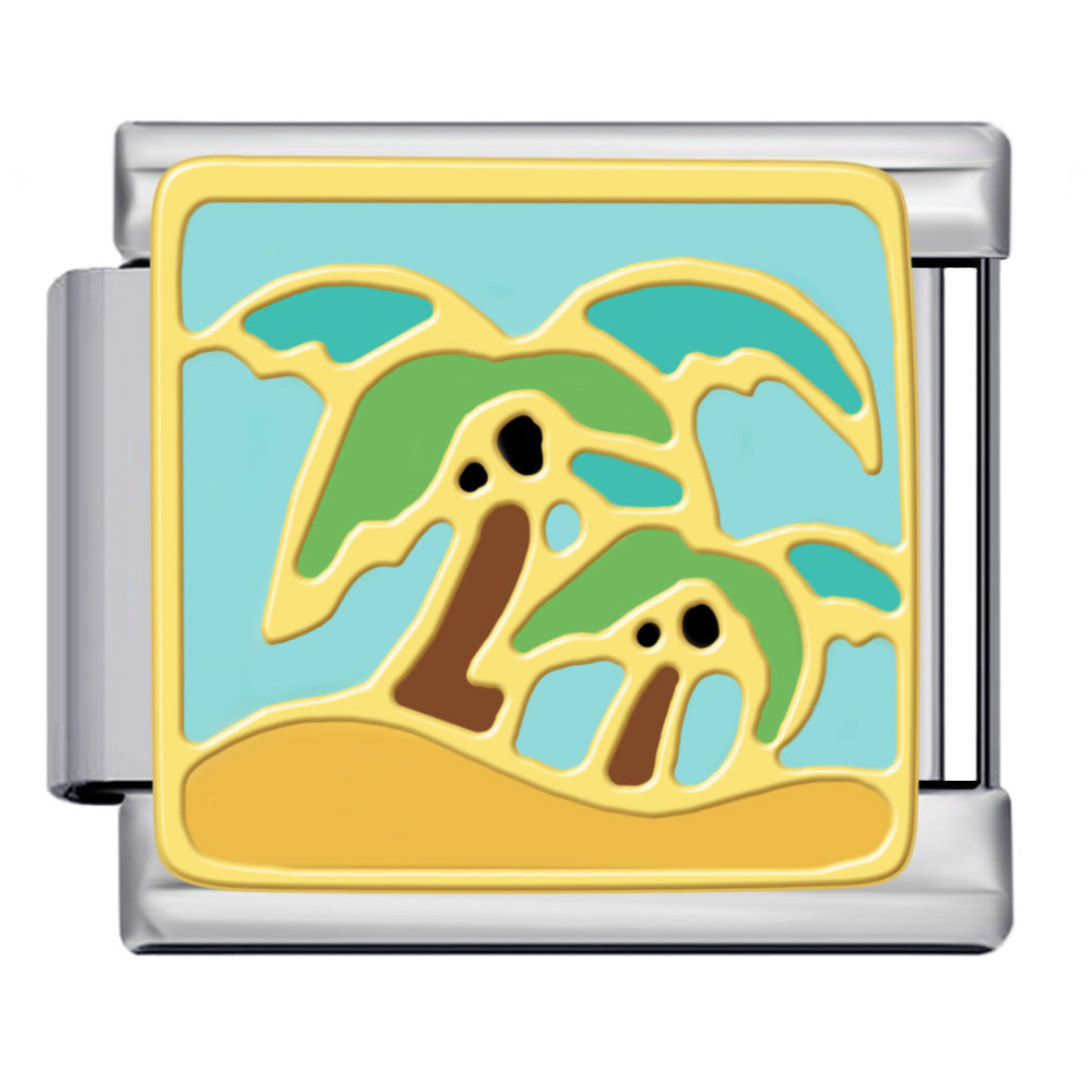 New River, Mountain, Seaside Scenery Italian Module Bracelet with Gold Plating and Oil Dripping DIY Welding Stainless Steel Bracelet New River, Mountain, Seaside Scenery Italian Module Bracelet with Gold Plating and Oil Dripping DIY Welding Stainless Steel Bracelet