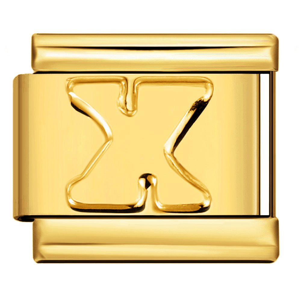 Golden Concave Letter Series Italian Module Bracelet Titanium Steel Stamping DIY Elastic Splicing Bracelet Accessories Golden Concave Letter Series Italian Module Bracelet Titanium Steel Stamping DIY Elastic Splicing Bracelet Accessories