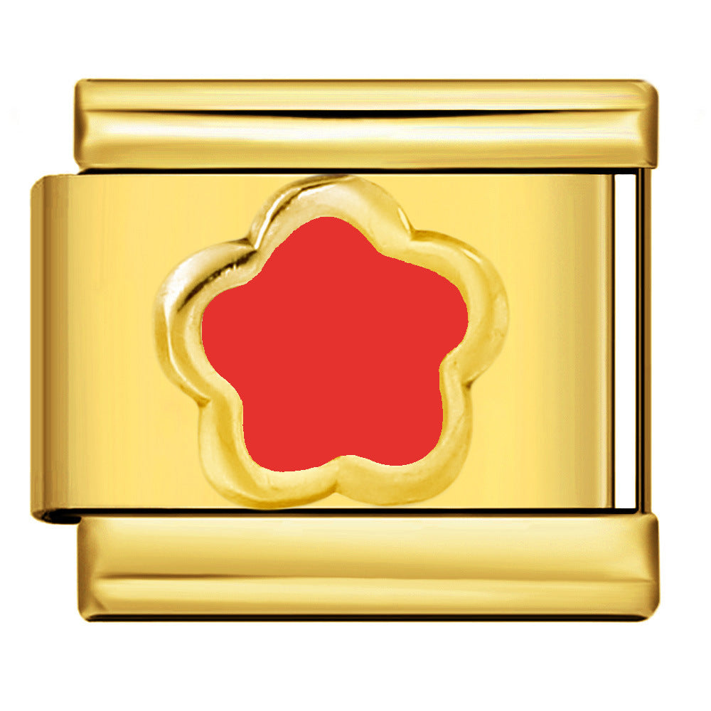 Color Drip Oil Petal Stamping Series DIY Italian Module Bracelet Titanium Steel Gold Plated Elastic Splicing Bracelet Color Drip Oil Petal Stamping Series DIY Italian Module Bracelet Titanium Steel Gold Plated Elastic Splicing Bracelet