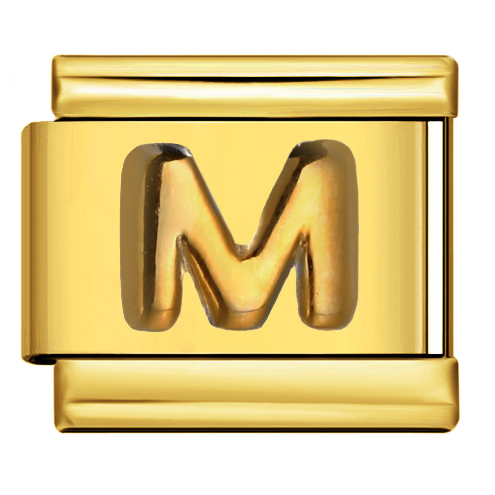 Golden Convex Letter Series Italian Module Bracelet Titanium Steel Stamping DIY Elastic Splicing Bracelet Accessories Golden Convex Letter Series Italian Module Bracelet Titanium Steel Stamping DIY Elastic Splicing Bracelet Accessories