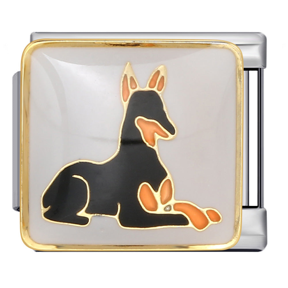 Cute Husky Corgi Shepherd Dog Pet Dog Series Titanium Steel Welded Gold Plated Oil Dripping Italian Module Bracelet Cute Husky Corgi Shepherd Dog Pet Dog Series Titanium Steel Welded Gold Plated Oil Dripping Italian Module Bracelet