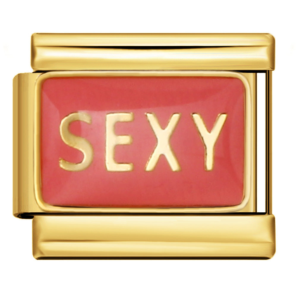 Gold Bottom Italian Module Bracelet Welding Dripping Oil Titanium Steel Bracelet Fashion DIY Italian Bracelet Gold Bottom Italian Module Bracelet Welding Dripping Oil Titanium Steel Bracelet Fashion DIY Italian Bracelet