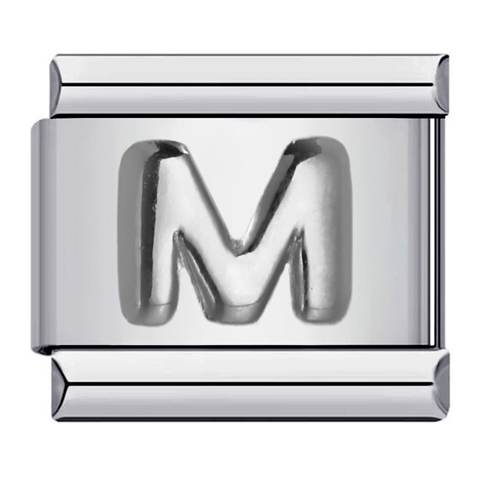 New Stainless Steel Silver Convex English Letter Italian Module Bracelet DIY Elastic Splicing Strap Chain New Stainless Steel Silver Convex English Letter Italian Module Bracelet DIY Elastic Splicing Strap Chain