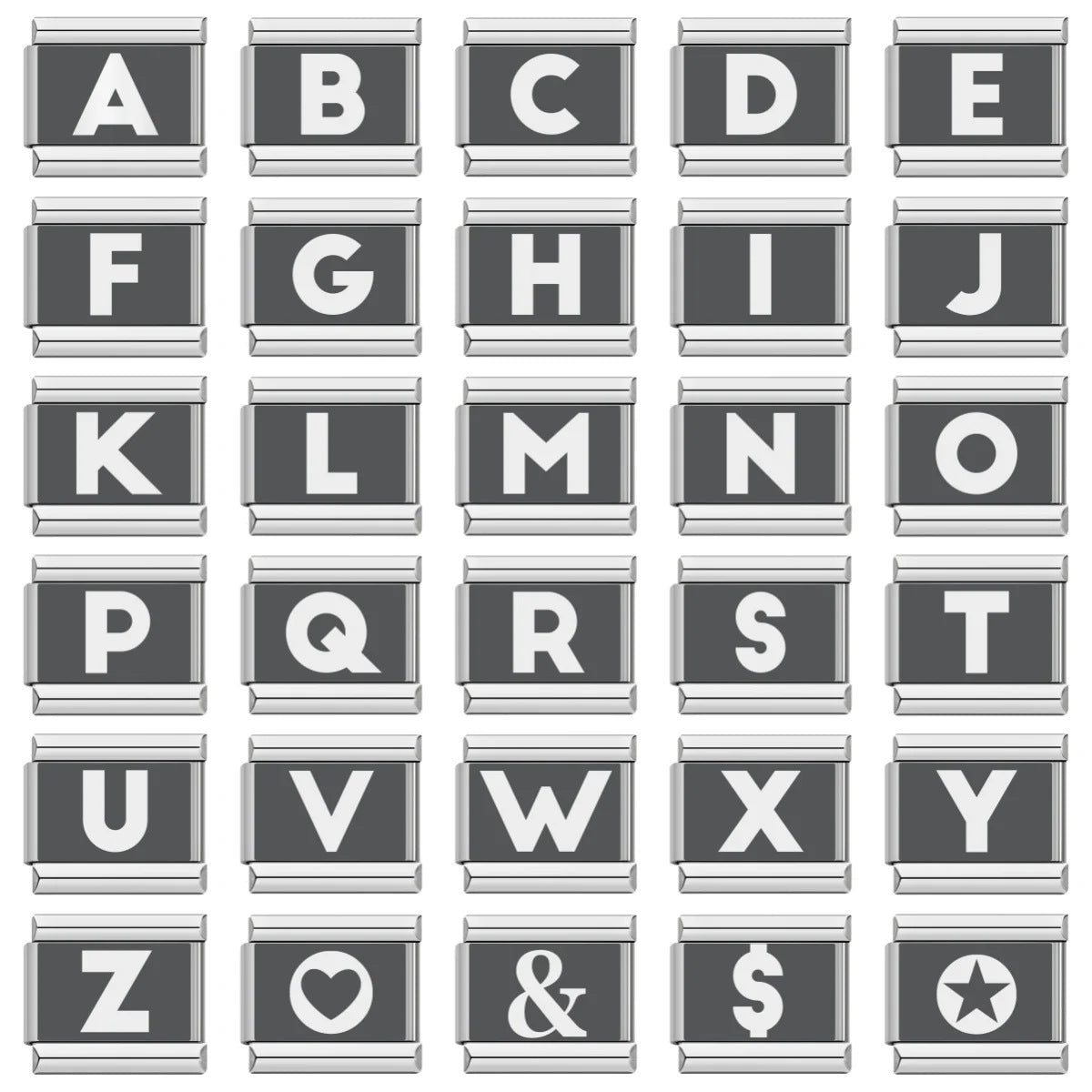 Laser Engraved 26 English Letters Italian Module Bracelet Stainless Steel Bracelet Italian Bracelet Laser Engraved 26 English Letters Italian Module Bracelet Stainless Steel Bracelet Italian Bracelet