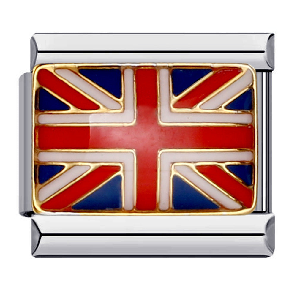 Flag, National Flag, Italian Module, Bracelet, Stainless Steel, Gold-plated, Oil Dripping, Welding Pattern, DIY Bracelet Wholesale Flag, National Flag, Italian Module, Bracelet, Stainless Steel, Gold-plated, Oil Dripping, Welding Pattern, DIY Bracelet Wholesale