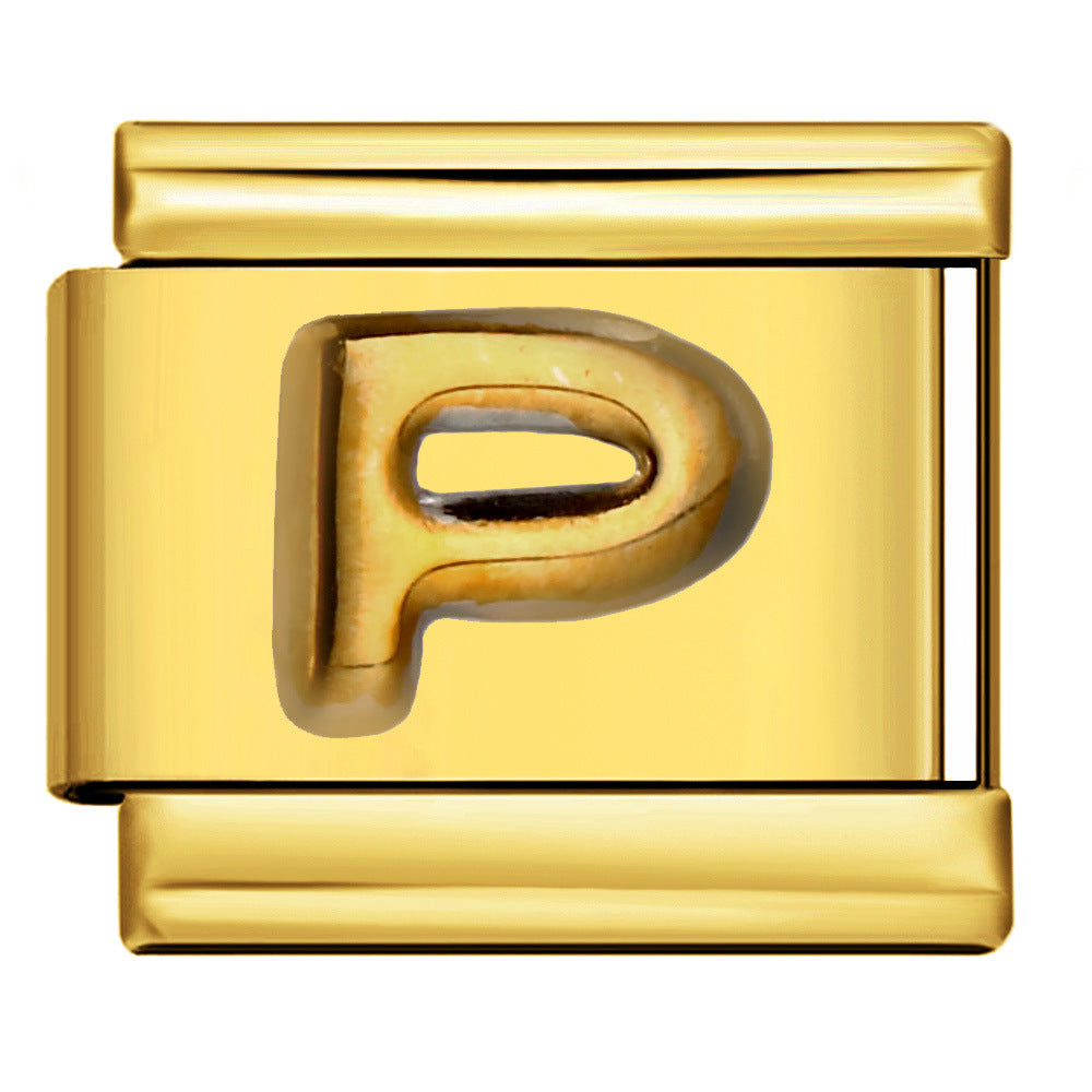 Golden Convex Letter Series Italian Module Bracelet Titanium Steel Stamping DIY Elastic Splicing Bracelet Accessories Golden Convex Letter Series Italian Module Bracelet Titanium Steel Stamping DIY Elastic Splicing Bracelet Accessories