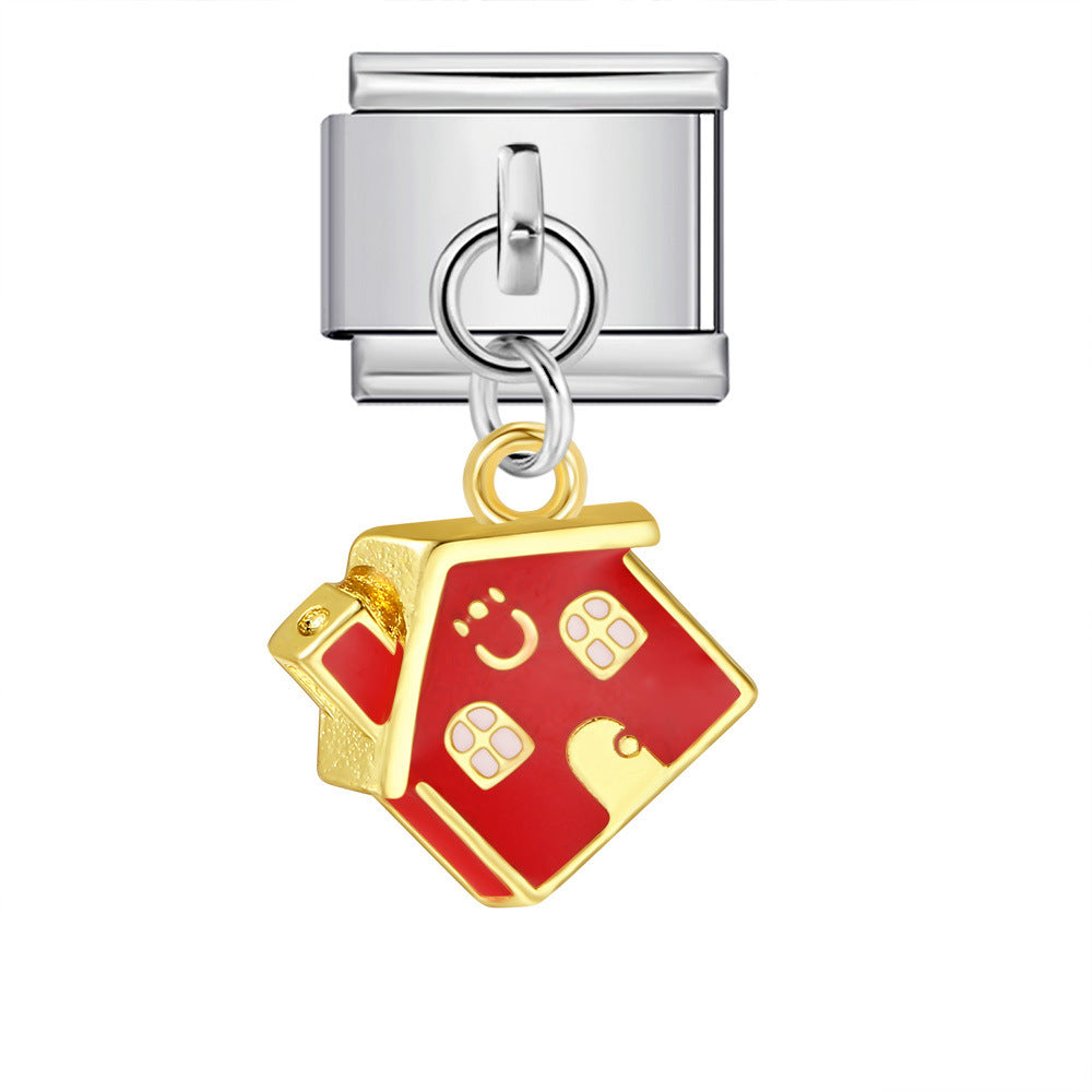 Single Hook Christmas Style Italian Module Bracelet with Gold Sole and Elastic Splicing DIY Titanium Steel Strap Chain Single Hook Christmas Style Italian Module Bracelet with Gold Sole and Elastic Splicing DIY Titanium Steel Strap Chain