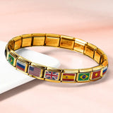 Gold Base World Flag Photo Resin Italian Charm Bracelet DIY Stainless Steel Stretch Watch Band Wristband Gold Base World Flag Photo Resin Italian Charm Bracelet DIY Stainless Steel Stretch Watch Band Wristband