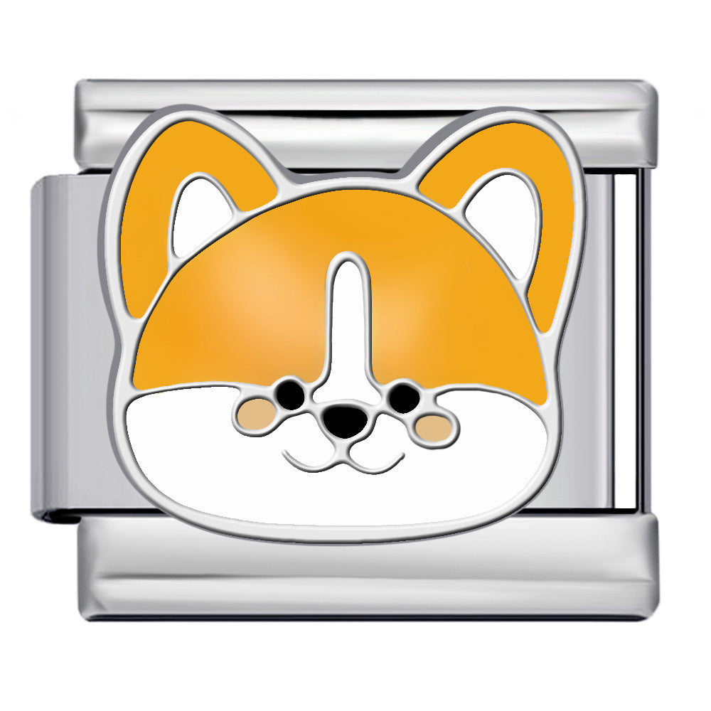 Cute Cartoon Dog Cute Pet Series Titanium Steel Welding Drip Oil DIY Italian Module Bracelet Accessories Cute Cartoon Dog Cute Pet Series Titanium Steel Welding Drip Oil DIY Italian Module Bracelet Accessories