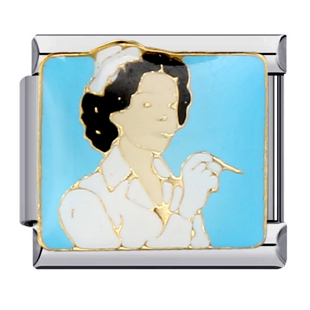 Blue Titanium Steel Welded Pattern Italian Modular Bracelet, Gold-Plated Drip Enamel Free Combination Link Bracelet Blue Titanium Steel Welded Pattern Italian Modular Bracelet, Gold-Plated Drip Enamel Free Combination Link Bracelet