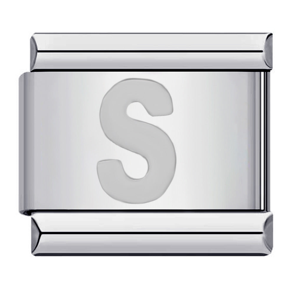 New Titanium Steel Silver Concave Surface 26 English Letters Italian Module Bracelet DIY Strap Chain Accessories Wholesale New Titanium Steel Silver Concave Surface 26 English Letters Italian Module Bracelet DIY Strap Chain Accessories Wholesale