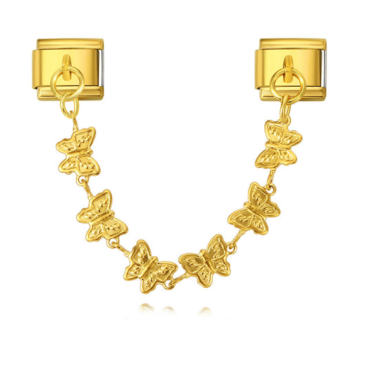 New Gold and Silver Bottom Double Hanging Pendant Italian Module Bracelet Stainless Steel Hook DIY Elastic Strap Chain