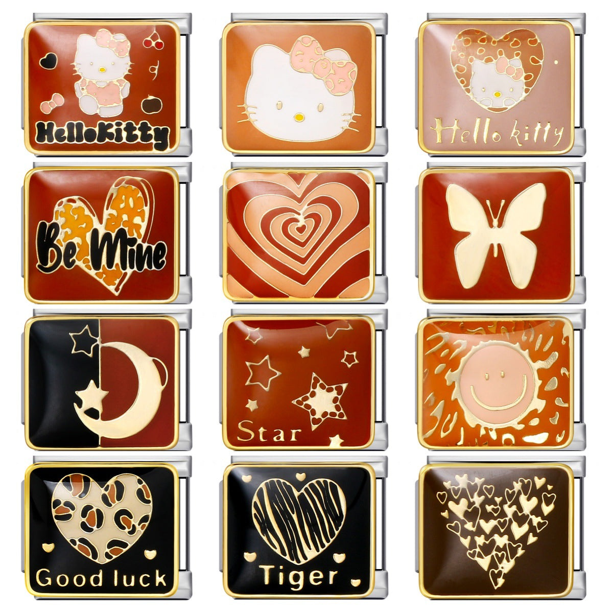 Wholesale of New Square Titanium Steel Bracelet Welding, Gold Plating, Drip Oil Cartoon DIY Italian Module Bracelet From Europe and America Wholesale of New Square Titanium Steel Bracelet Welding, Gold Plating, Drip Oil Cartoon DIY Italian Module Bracelet From Europe and America