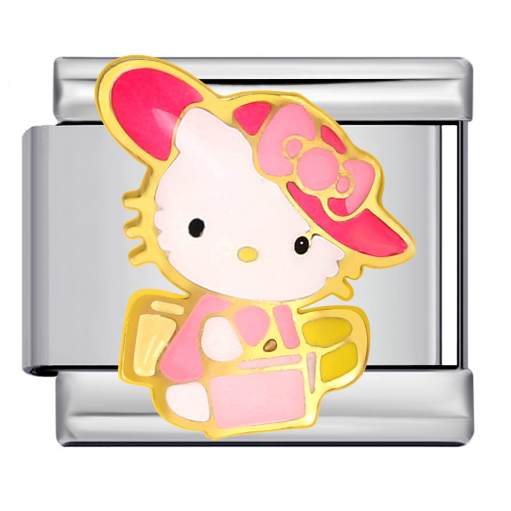 Cute Cartoon Cat Titanium Steel Welded Drip Bracelet DIY Italian Modular Charm Friendship Gift for Besties Cute Cartoon Cat Titanium Steel Welded Drip Bracelet DIY Italian Modular Charm Friendship Gift for Besties