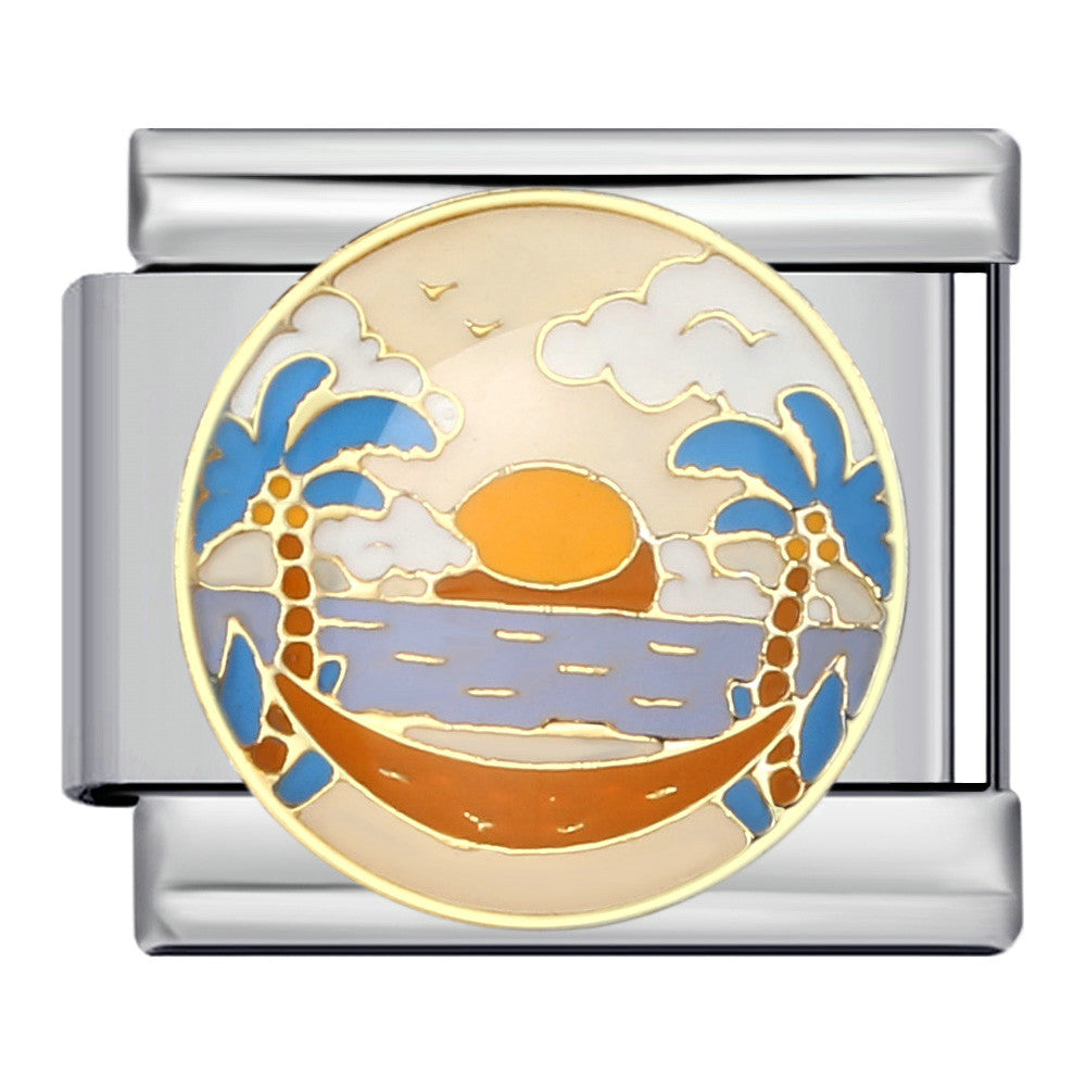 New River, Mountain, Seaside Scenery Italian Module Bracelet with Gold Plating and Oil Dripping DIY Welding Stainless Steel Bracelet New River, Mountain, Seaside Scenery Italian Module Bracelet with Gold Plating and Oil Dripping DIY Welding Stainless Steel Bracelet