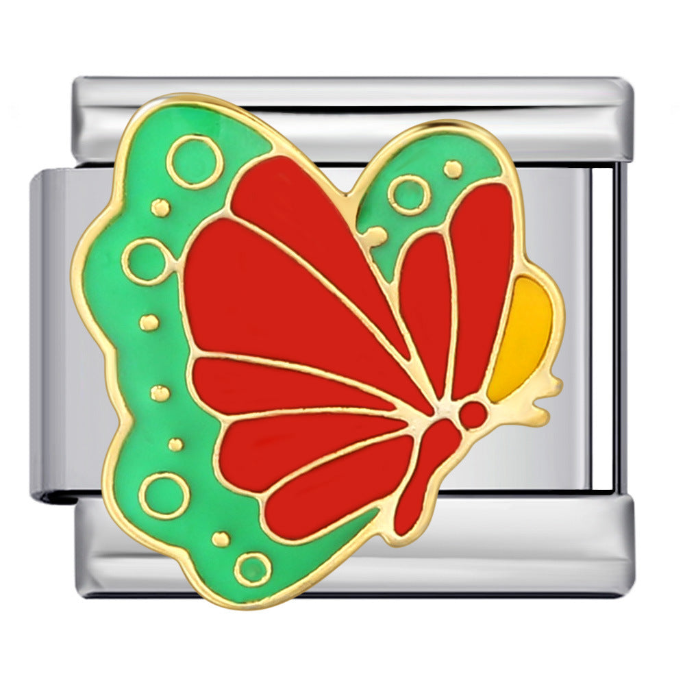 Colorful Butterfly Italian Module Bracelet Titanium Steel Welding Pattern Drip Oil DIY Bracelet Italian Charm Colorful Butterfly Italian Module Bracelet Titanium Steel Welding Pattern Drip Oil DIY Bracelet Italian Charm