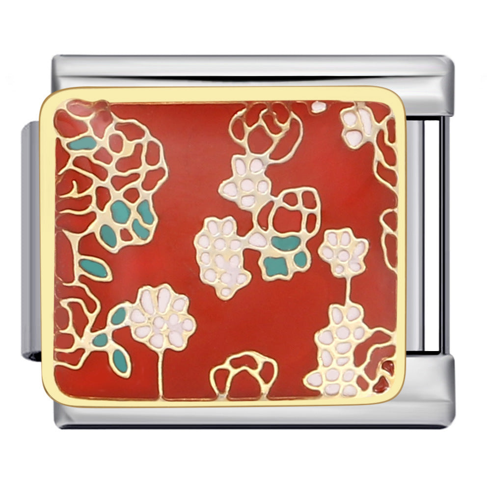 European and American Cross-border Italian Module Bracelet DIY Titanium Steel Welding Pattern Gold-plated Drip Oil Bracelet Accessories Wholesale European and American Cross-border Italian Module Bracelet DIY Titanium Steel Welding Pattern Gold-plated Drip Oil Bracelet Accessories Wholesale