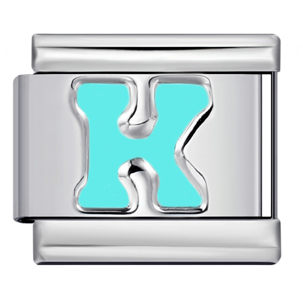 New Titanium Steel Sky Blue English Letter Series DIY Elastic Bracelet Accessories Italian Module Bracelet Alphebat New Titanium Steel Sky Blue English Letter Series DIY Elastic Bracelet Accessories Italian Module Bracelet Alphebat