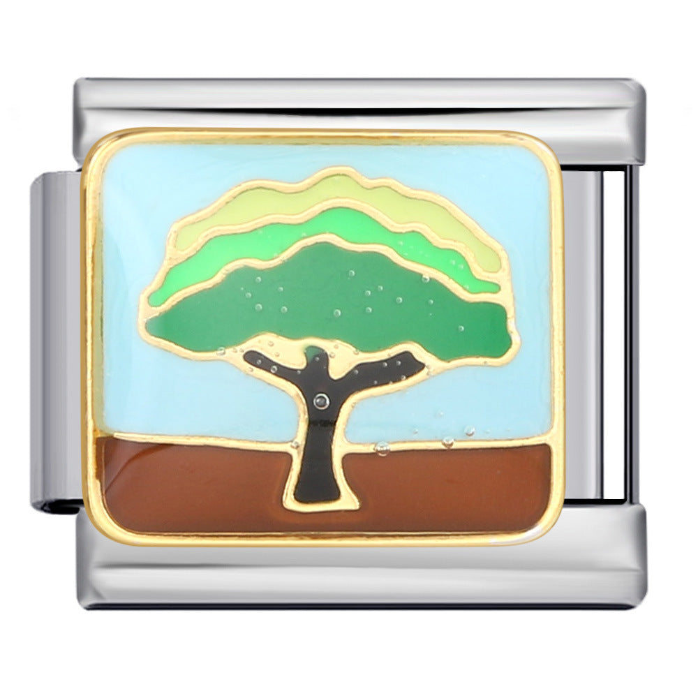 Italian Module Bracelet Flower Series Titanium Steel Drip Oil Welding Pattern DIY Elastic Splicing Fashion Bracelet Italian Module Bracelet Flower Series Titanium Steel Drip Oil Welding Pattern DIY Elastic Splicing Fashion Bracelet