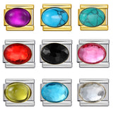 New Diamond Inlaid Stainless Steel Italian Module Bracelet Welding Large Elliptical Colored Stone DIY Elastic Bracelet Accessories New Diamond Inlaid Stainless Steel Italian Module Bracelet Welding Large Elliptical Colored Stone DIY Elastic Bracelet Accessories