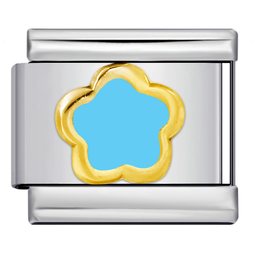 Color Drip Oil Petal Stamping Series DIY Italian Module Bracelet Titanium Steel Gold Plated Elastic Splicing Bracelet Color Drip Oil Petal Stamping Series DIY Italian Module Bracelet Titanium Steel Gold Plated Elastic Splicing Bracelet