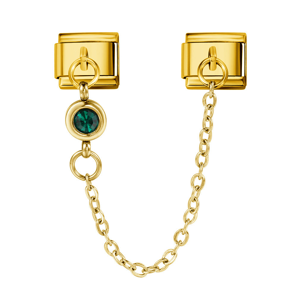 Cross Border Hot Selling 12th Birthday Stone Italian Module Bracelet Gold Hook Pendant DIY Elastic Stainless Steel Bracelet Cross Border Hot Selling 12th Birthday Stone Italian Module Bracelet Gold Hook Pendant DIY Elastic Stainless Steel Bracelet