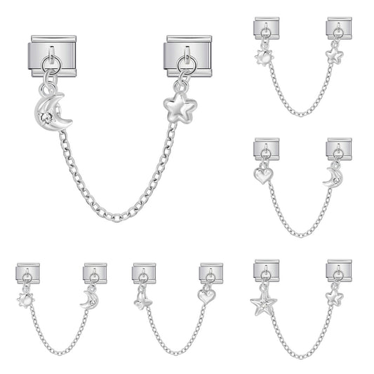 New Silver Double Pendant Italian Module Bracelet Stainless Steel Hook DIY Elastic Splicing Strap Chain