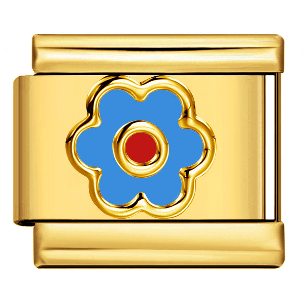 New Petal Stamping Series DIY Italian Module Bracelet Titanium Steel Gold Plated Drip Oil Splicing Strap Chain New Petal Stamping Series DIY Italian Module Bracelet Titanium Steel Gold Plated Drip Oil Splicing Strap Chain