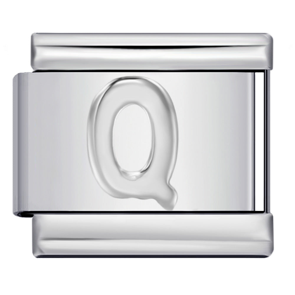 Italian Stainless Steel Silver Raised 26 Letter DIY Module Bracelet with Free Splicing Elastic Watch Strap Italian Stainless Steel Silver Raised 26 Letter DIY Module Bracelet with Free Splicing Elastic Watch Strap