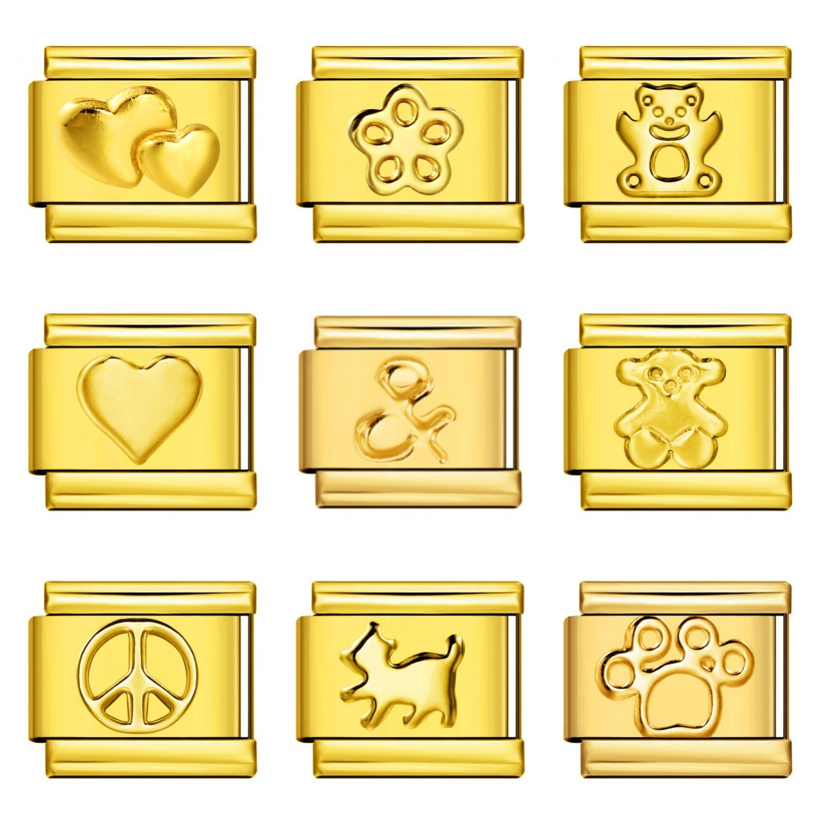 Titanium Steel All Gold Stamping Series Pattern Italian Module Bracelet DIY Elastic Splicing Bracelet Accessories Wholesale Titanium Steel All Gold Stamping Series Pattern Italian Module Bracelet DIY Elastic Splicing Bracelet Accessories Wholesale